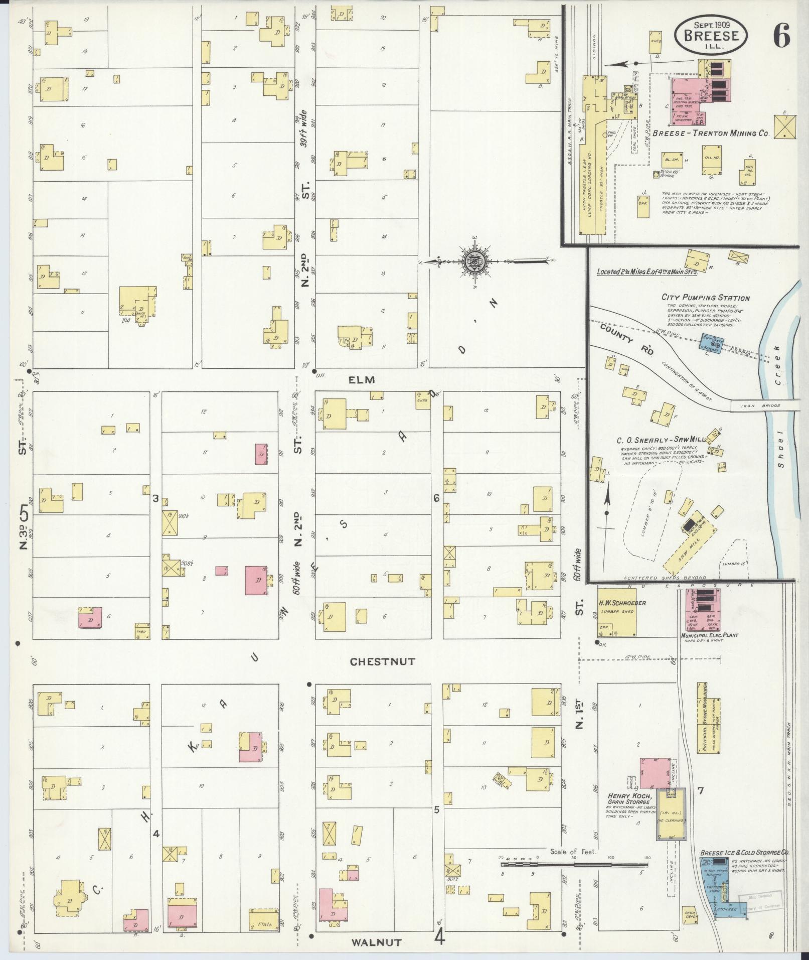 Sanborn Fire Insurance Map from Breese, Clinton County, Illinois (1909), Sheet #0006 - Historic Sanborn Fire Insurance Map Print, vintage old map wall art, antique decor, genealogy gift, Illinois Illinois map