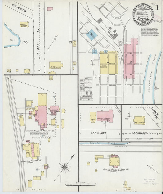 Sanborn Fire Insurance Map from Sayre, Bradford County, Pennsylvania (1892), Sheet #0001 - Historic Sanborn Fire Insurance Map Print, vintage old map wall art, antique decor, genealogy gift, Pennsylvania Pennsylvania map