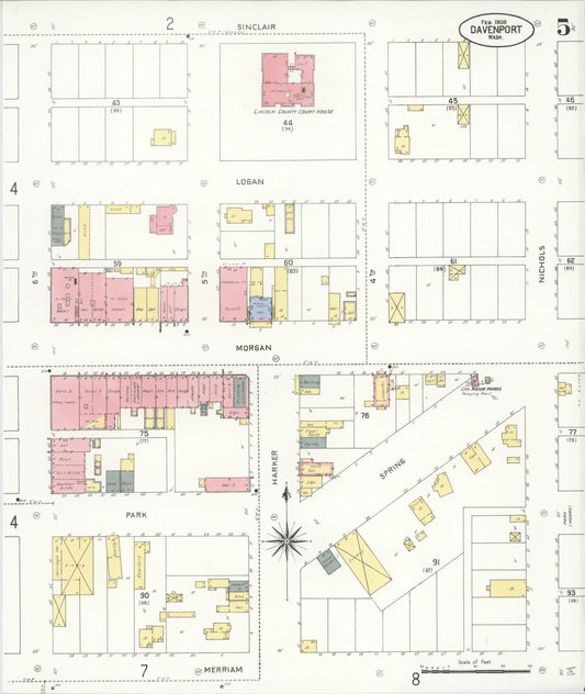 Sanborn Fire Insurance Map from Davenport, Lincoln County, Washington (1909), Sheet #0005 - Historic Sanborn Fire Insurance Map Print, vintage old map wall art, antique decor, genealogy gift, Washington Washington map