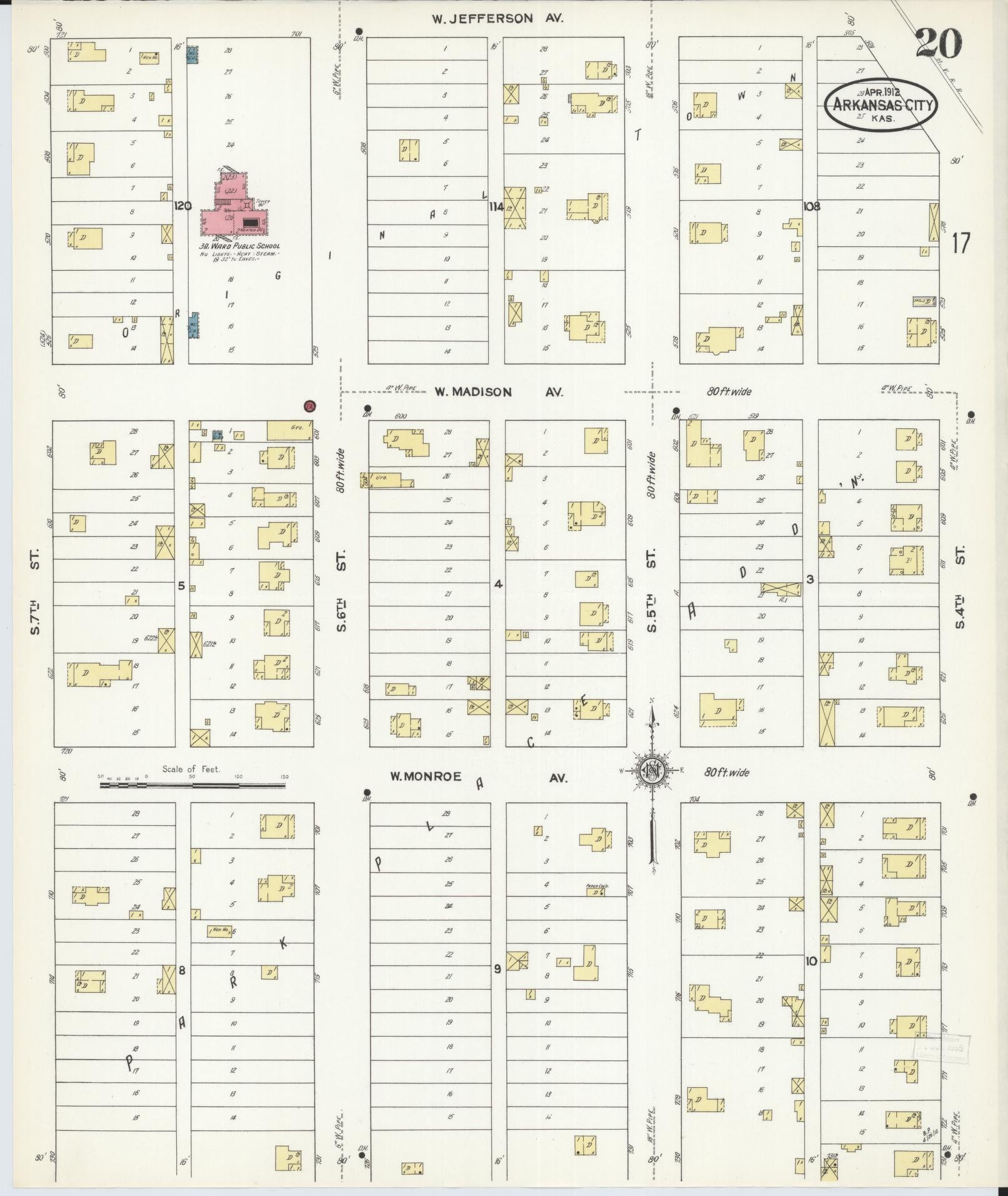 Sanborn Fire Insurance Map from Arkansas City, Cowley County, Kansas (1912), Sheet #0020 - Historic Sanborn Fire Insurance Map Print, vintage old map wall art, antique decor, genealogy gift, Arkansas Arkansas map