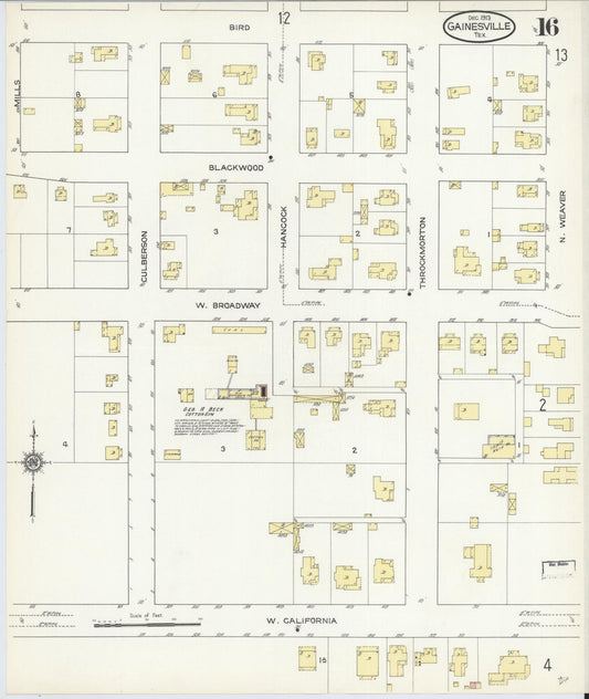 Sanborn Fire Insurance Map from Gainesville, Cooke County, Texas (1913), Sheet #0016 - Historic Sanborn Fire Insurance Map Print, vintage old map wall art, antique decor, genealogy gift, Texas Texas map