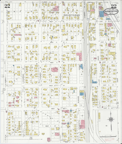 Sanborn Fire Insurance Map from Iron Mountain, Dickinson County, Michigan (1930), Sheet #0022 - Historic Sanborn Fire Insurance Map Print, vintage old map wall art, antique decor, genealogy gift, Michigan Michigan map