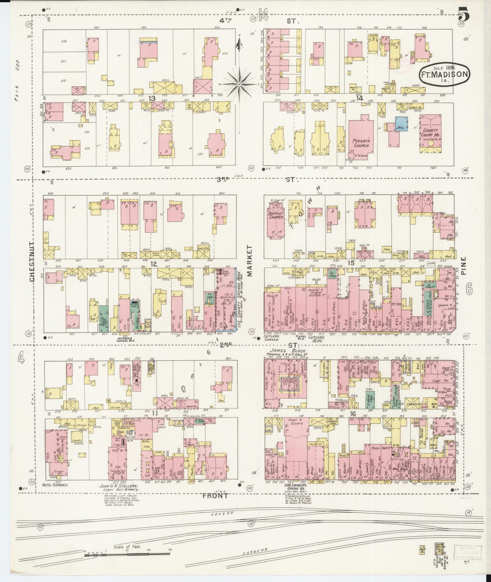 Sanborn Fire Insurance Map from Fort Madison, Lee County, Iowa (1894), Sheet #0005 - Historic Sanborn Fire Insurance Map Print, vintage old map wall art