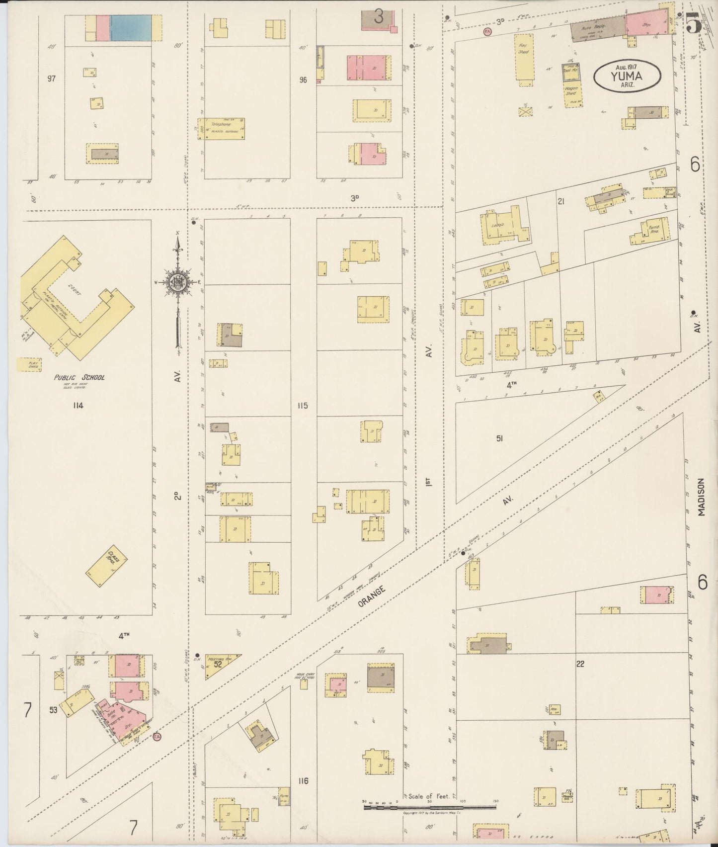Sanborn Fire Insurance Map from Yuma, Yuma County, Arizona (1917), Sheet #0005 - Complete Map Set gallery image, historic Sanborn map, vintage wall art, Arizona Arizona