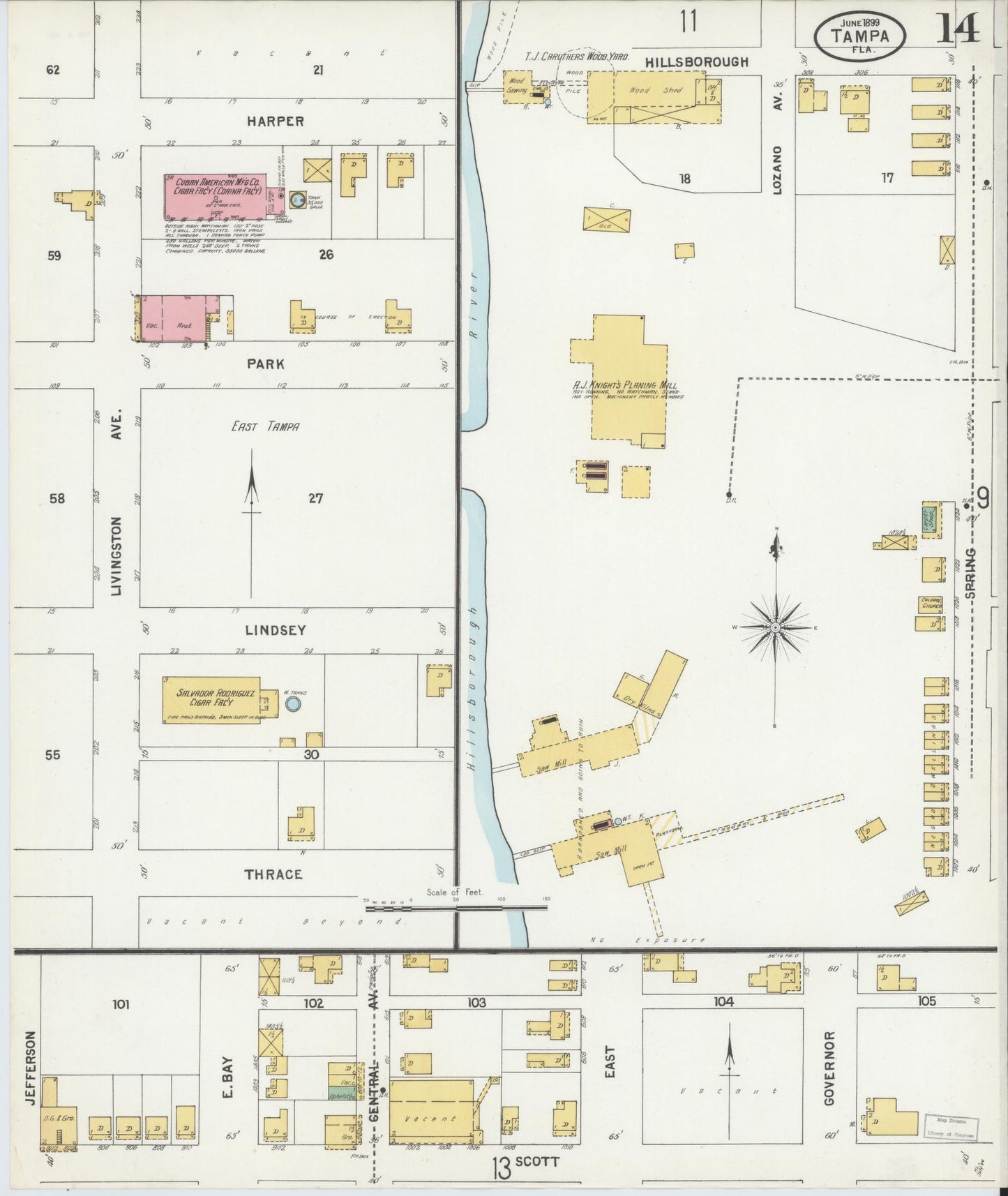 Sanborn Fire Insurance Map from Tampa, Hillsborough County, Florida (1899), Sheet #0014 - Complete Map Set gallery image, historic Sanborn map, vintage wall art, Florida Florida