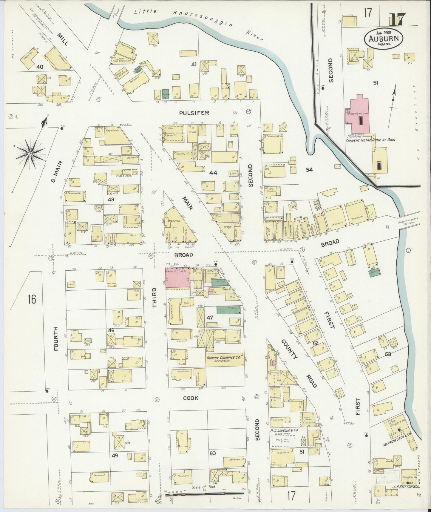 Sanborn Fire Insurance Map from Auburn, Androscoggin County, Maine (1908), Sheet #0017 - Complete Map Set gallery image, historic Sanborn map, vintage wall art, Maine Maine