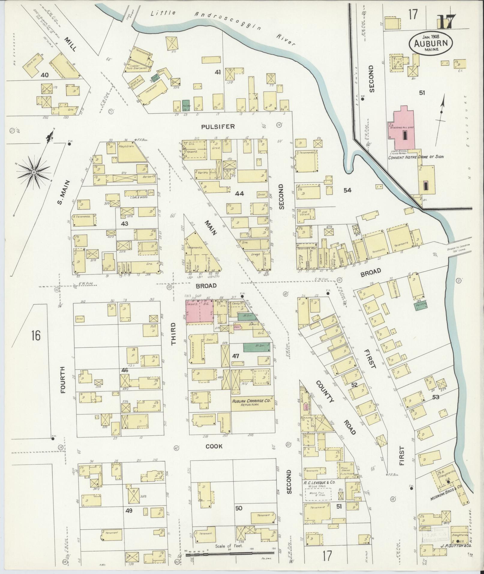 Sanborn Fire Insurance Map from Auburn, Androscoggin County, Maine (1908), Sheet #0017 - Complete Map Set gallery image, historic Sanborn map, vintage wall art, Maine Maine