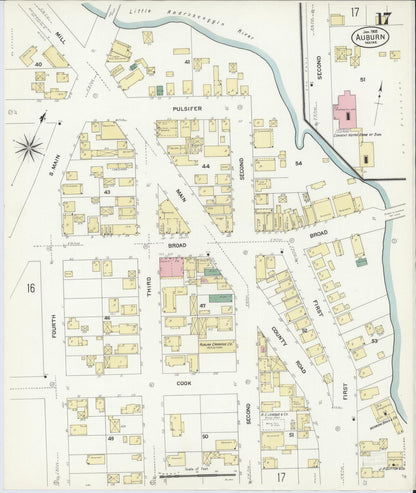 Sanborn Fire Insurance Map from Auburn, Androscoggin County, Maine (1908), Sheet #0017 - Complete Map Set gallery image, historic Sanborn map, vintage wall art, Maine Maine