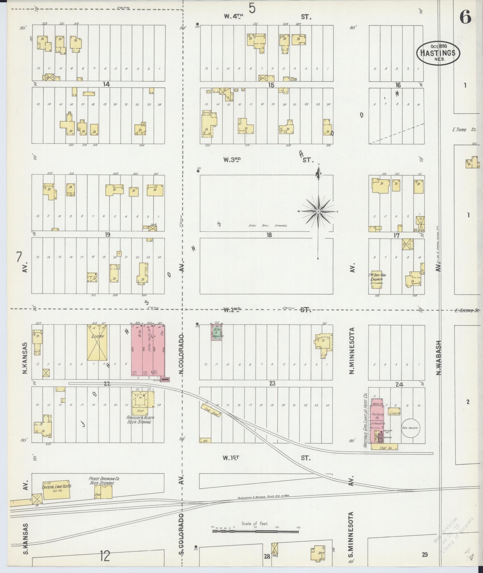 Sanborn Fire Insurance Map from Hastings, Adams County, Nebraska (1899), Sheet #0006 - Historic Sanborn Fire Insurance Map Print, vintage old map wall art, antique decor, genealogy gift, Nebraska Nebraska map