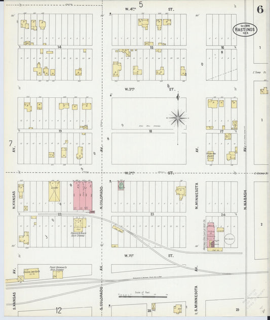 Sanborn Fire Insurance Map from Hastings, Adams County, Nebraska (1899), Sheet #0006 - Historic Sanborn Fire Insurance Map Print, vintage old map wall art, antique decor, genealogy gift, Nebraska Nebraska map