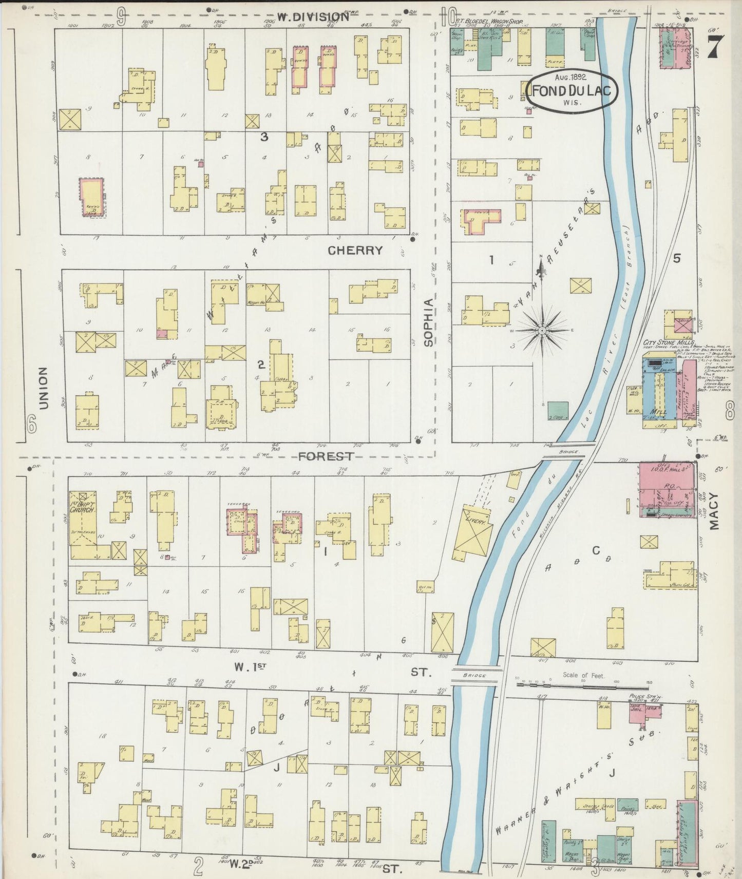 Sanborn Fire Insurance Map from Fond du Lac, Fond du Lac County, Wisconsin (1892), Sheet #0007 - Complete Map Set gallery image, historic Sanborn map, vintage wall art, Wisconsin Wisconsin