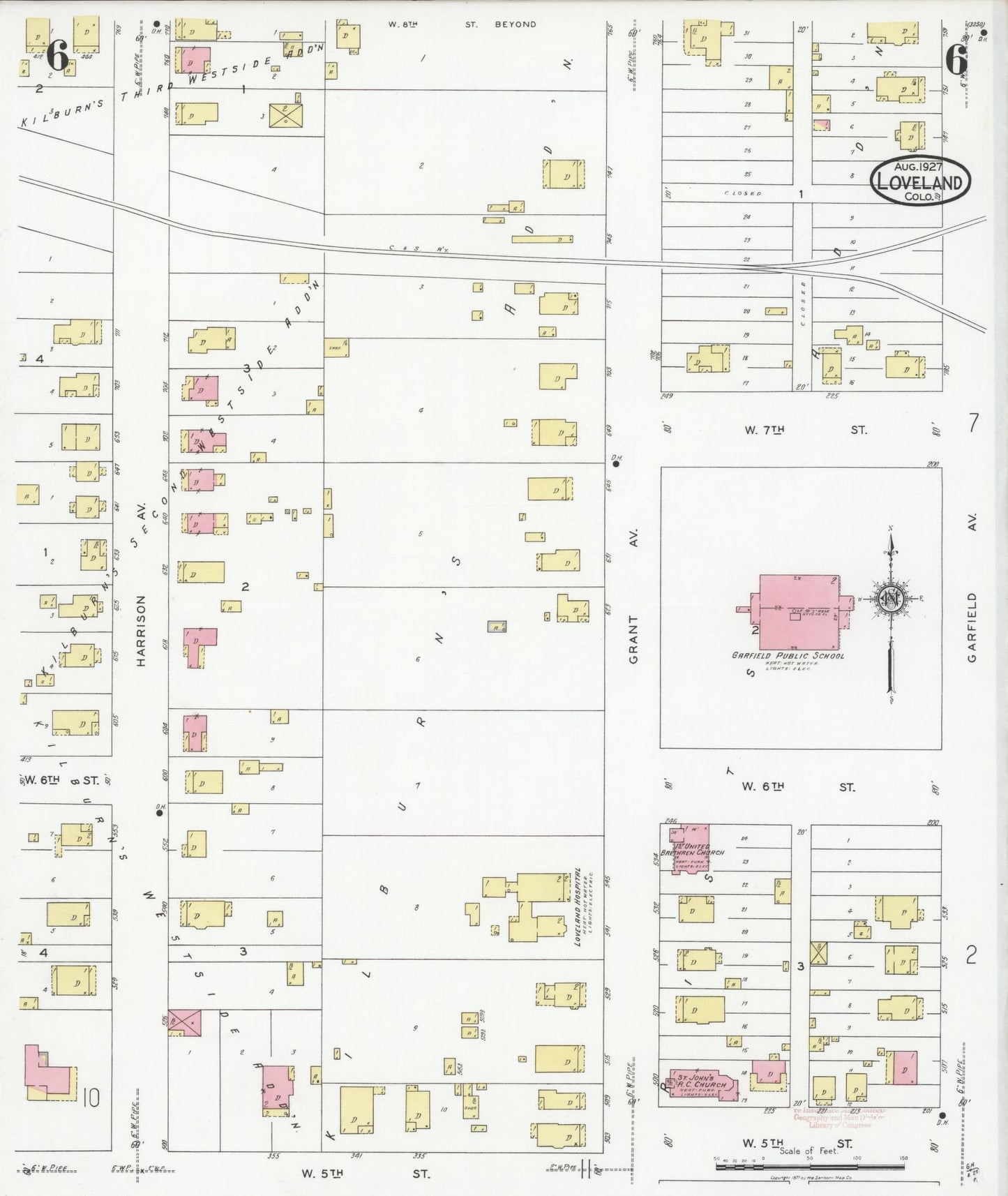 Sanborn Fire Insurance Map from Loveland, Larimer County, Colorado (1927), Sheet #0006 - Complete Map Set gallery image, historic Sanborn map, vintage wall art, Colorado Colorado