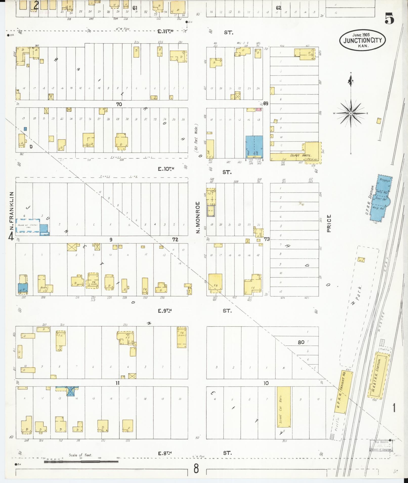 Sanborn Fire Insurance Map from Junction City, Geary County, Kansas (1905), Sheet #0005 - Complete Map Set gallery image, historic Sanborn map, vintage wall art, Kansas Kansas