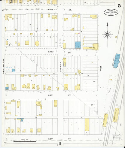 Sanborn Fire Insurance Map from Junction City, Geary County, Kansas (1905), Sheet #0005 - Complete Map Set gallery image, historic Sanborn map, vintage wall art, Kansas Kansas