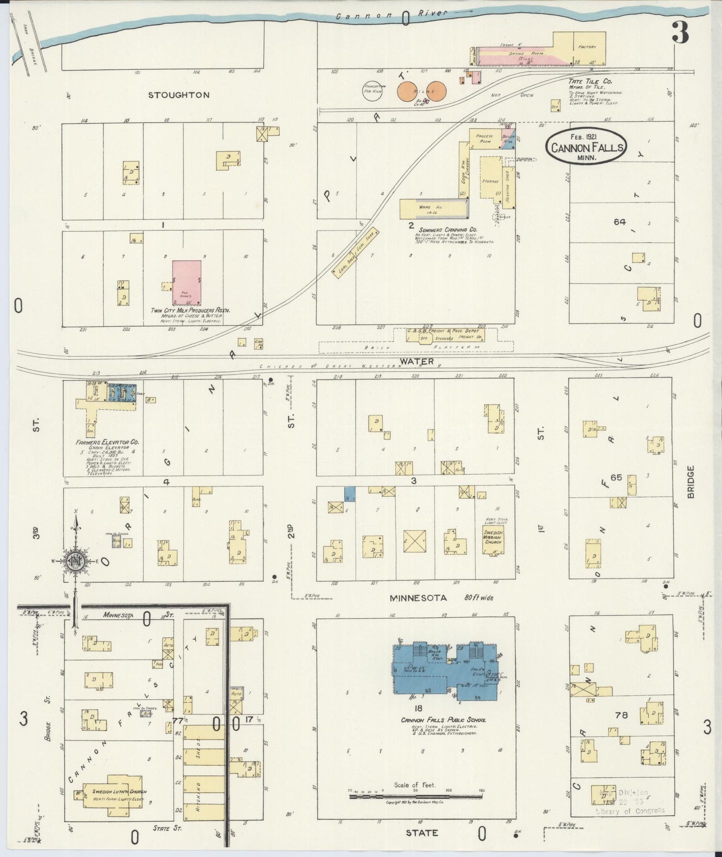 Sanborn Fire Insurance Map from Cannon Falls, Goodhue County, Minnesota (1921), Sheet #0003 - Complete Map Set gallery image, historic Sanborn map, vintage wall art, Minnesota Minnesota
