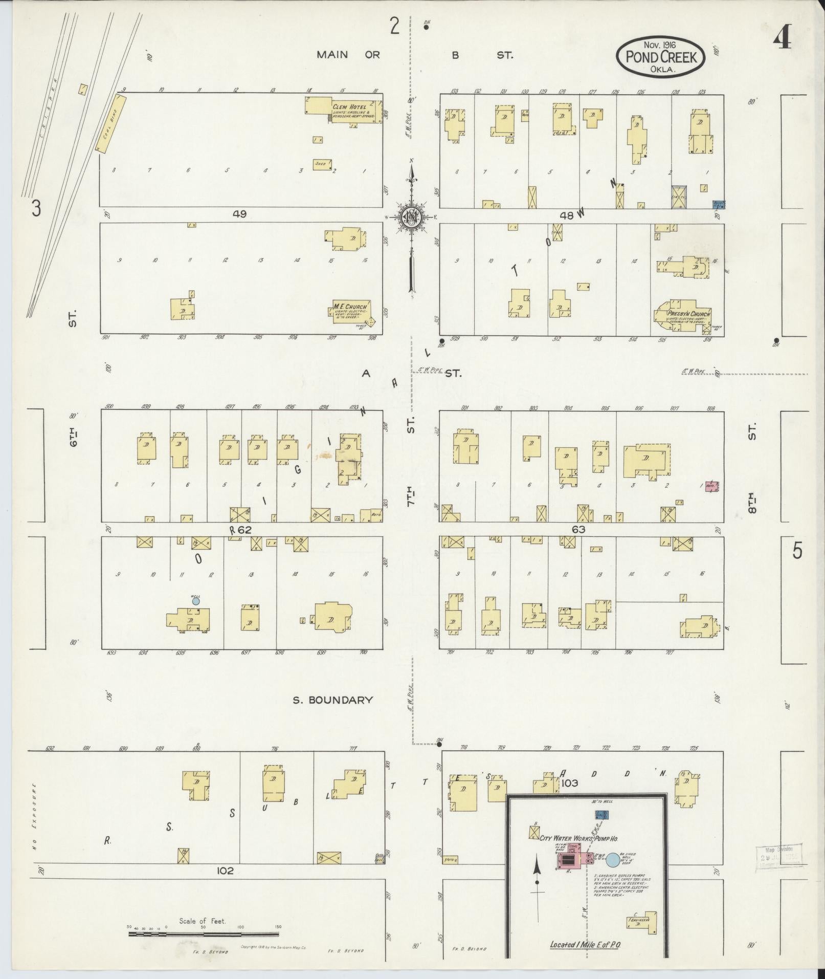 Sanborn Fire Insurance Map from Pond Creek, Grant County, Oklahoma (1916), Sheet #0004 - Historic Sanborn Fire Insurance Map Print, vintage old map wall art, antique decor, genealogy gift, Oklahoma Oklahoma map