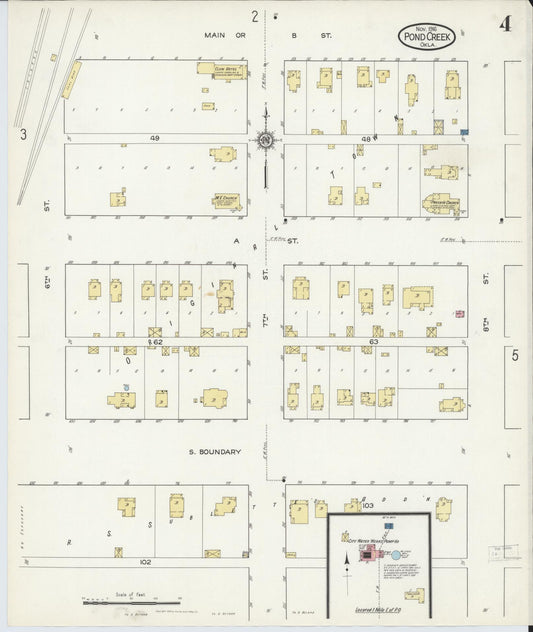 Sanborn Fire Insurance Map from Pond Creek, Grant County, Oklahoma (1916), Sheet #0004 - Historic Sanborn Fire Insurance Map Print, vintage old map wall art, antique decor, genealogy gift, Oklahoma Oklahoma map