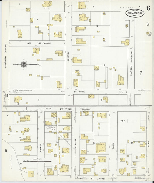 Sanborn Fire Insurance Map from Arkadelphia, Clark County, Arkansas (1911), Sheet #0006 - Historic Sanborn Fire Insurance Map Print, vintage old map wall art, antique decor, genealogy gift, Arkansas Arkansas map