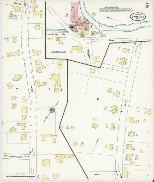 Sanborn Fire Insurance Map from Uxbridge, Worcester County, Massachusetts (1909), Sheet #0005 - Historic Sanborn Fire Insurance Map Print, vintage old map wall art, antique decor, genealogy gift, Massachusetts Massachusetts map
