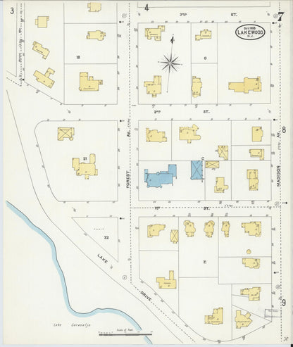 Sanborn Fire Insurance Map from Lakewood, Ocean County, New Jersey (1905), Sheet #0007 - Complete Map Set gallery image, historic Sanborn map, vintage wall art, New Jersey New Jersey