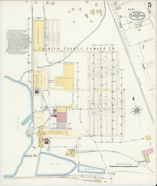Sanborn Fire Insurance Map from Groveton, Trinity County, Texas (1907), Sheet #0005 - Historic Sanborn Fire Insurance Map Print, vintage old map wall art, antique decor, genealogy gift, Texas Texas map
