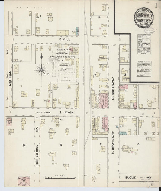 Sanborn Fire Insurance Map from Shelby, Ricland County, Ohio (1884), Sheet #0001 - Historic Sanborn Fire Insurance Map Print, vintage old map wall art, antique decor, genealogy gift, Ohio Ohio map