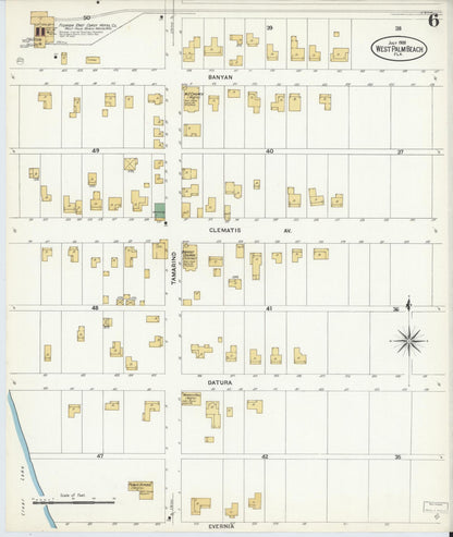 Sanborn Fire Insurance Map from West Palm Beach, Dade County, Florida (1908), Sheet #0006 - Historic Sanborn Fire Insurance Map Print, vintage old map wall art, antique decor, genealogy gift, Florida Florida map