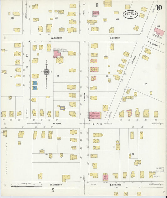 Sanborn Fire Insurance Map from Athens, Bradford County, Pennsylvania (1911), Sheet #0010 - Historic Sanborn Fire Insurance Map Print, vintage old map wall art, antique decor, genealogy gift, Pennsylvania Pennsylvania map