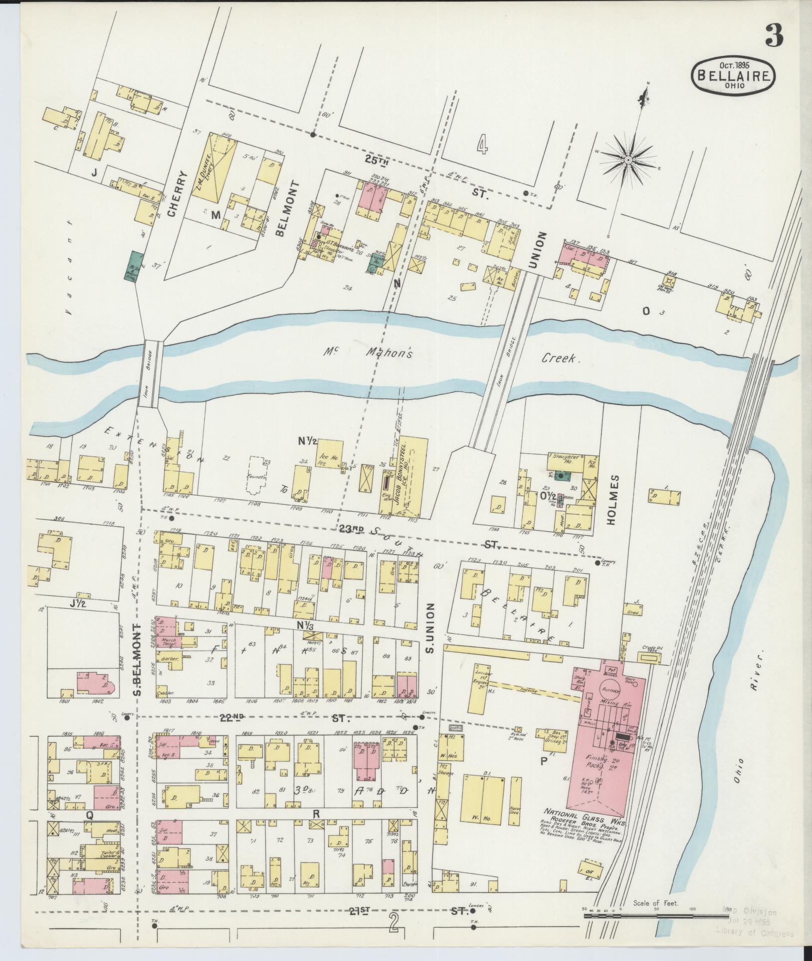 Sanborn Fire Insurance Map from Bellaire, Belmont County, Ohio (1895), Sheet #0003 - Historic Sanborn Fire Insurance Map Print, vintage old map wall art, antique decor, genealogy gift, Ohio Ohio map