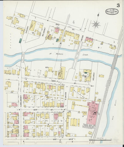Sanborn Fire Insurance Map from Bellaire, Belmont County, Ohio (1895), Sheet #0003 - Historic Sanborn Fire Insurance Map Print, vintage old map wall art, antique decor, genealogy gift, Ohio Ohio map