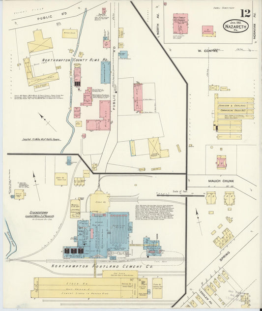 Sanborn Fire Insurance Map from Nazareth, Northampton County, Pennsylvania (1912), Sheet #0012 - Historic Sanborn Fire Insurance Map Print, vintage old map wall art, antique decor, genealogy gift, Pennsylvania Pennsylvania map