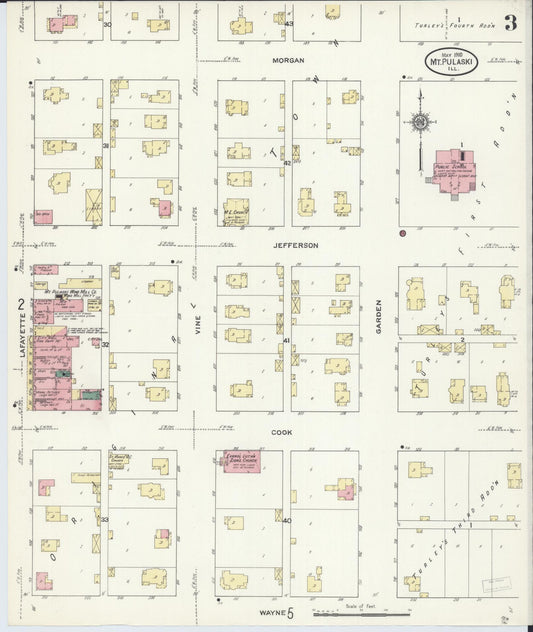 Sanborn Fire Insurance Map from Mount Pulaski, Logan County, Illinois (1910), Sheet #0003 - Historic Sanborn Fire Insurance Map Print, vintage old map wall art, antique decor, genealogy gift, Illinois Illinois map