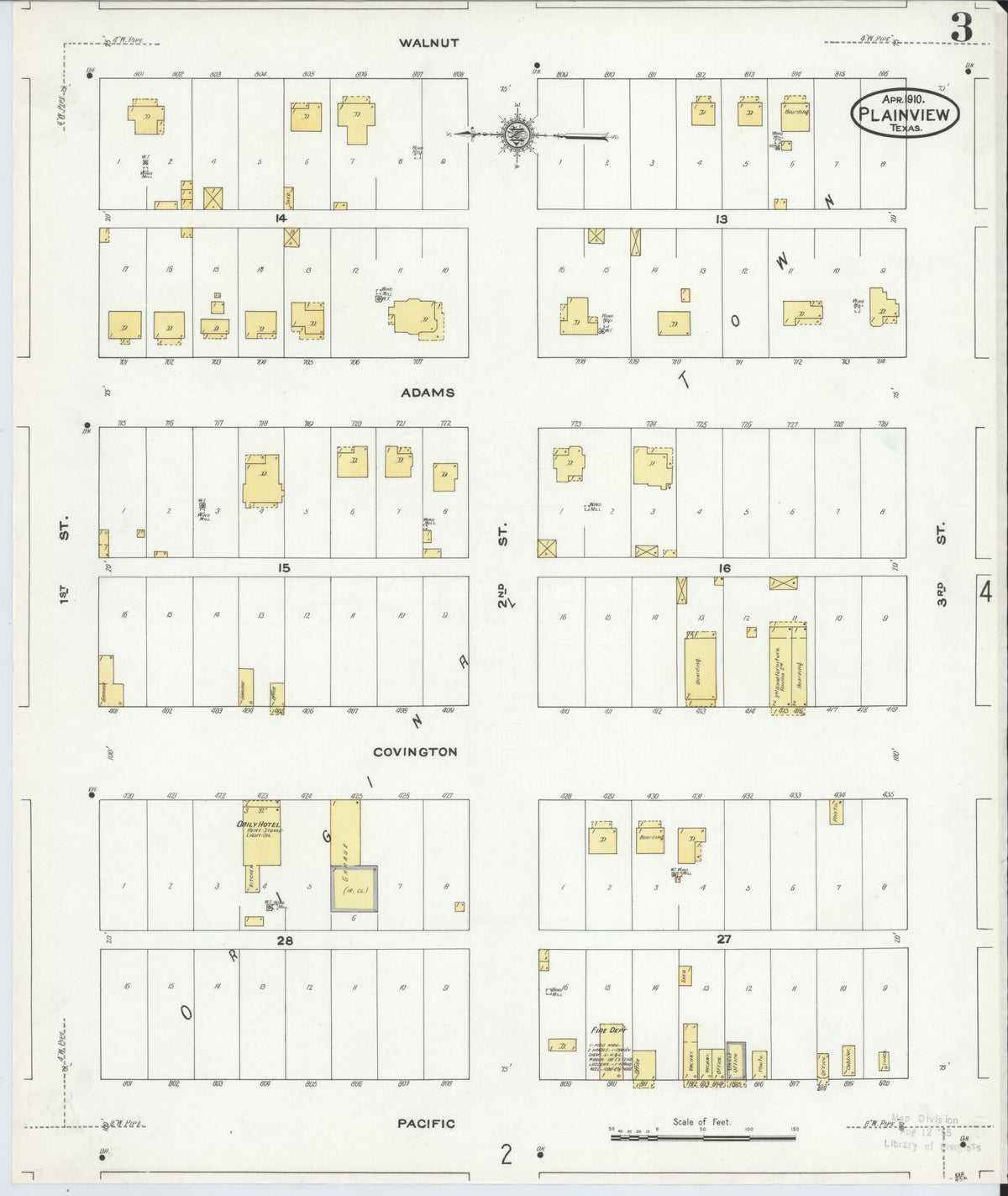 Sanborn Fire Insurance Map from Plainview, Hale County, Texas (1910), Sheet #0003 - Historic Sanborn Fire Insurance Map Print, vintage old map wall art, antique decor, genealogy gift, Texas Texas map