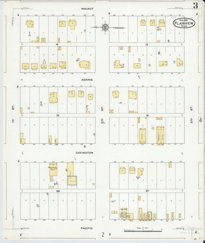 Sanborn Fire Insurance Map from Plainview, Hale County, Texas (1910), Sheet #0003 - Historic Sanborn Fire Insurance Map Print, vintage old map wall art, antique decor, genealogy gift, Texas Texas map