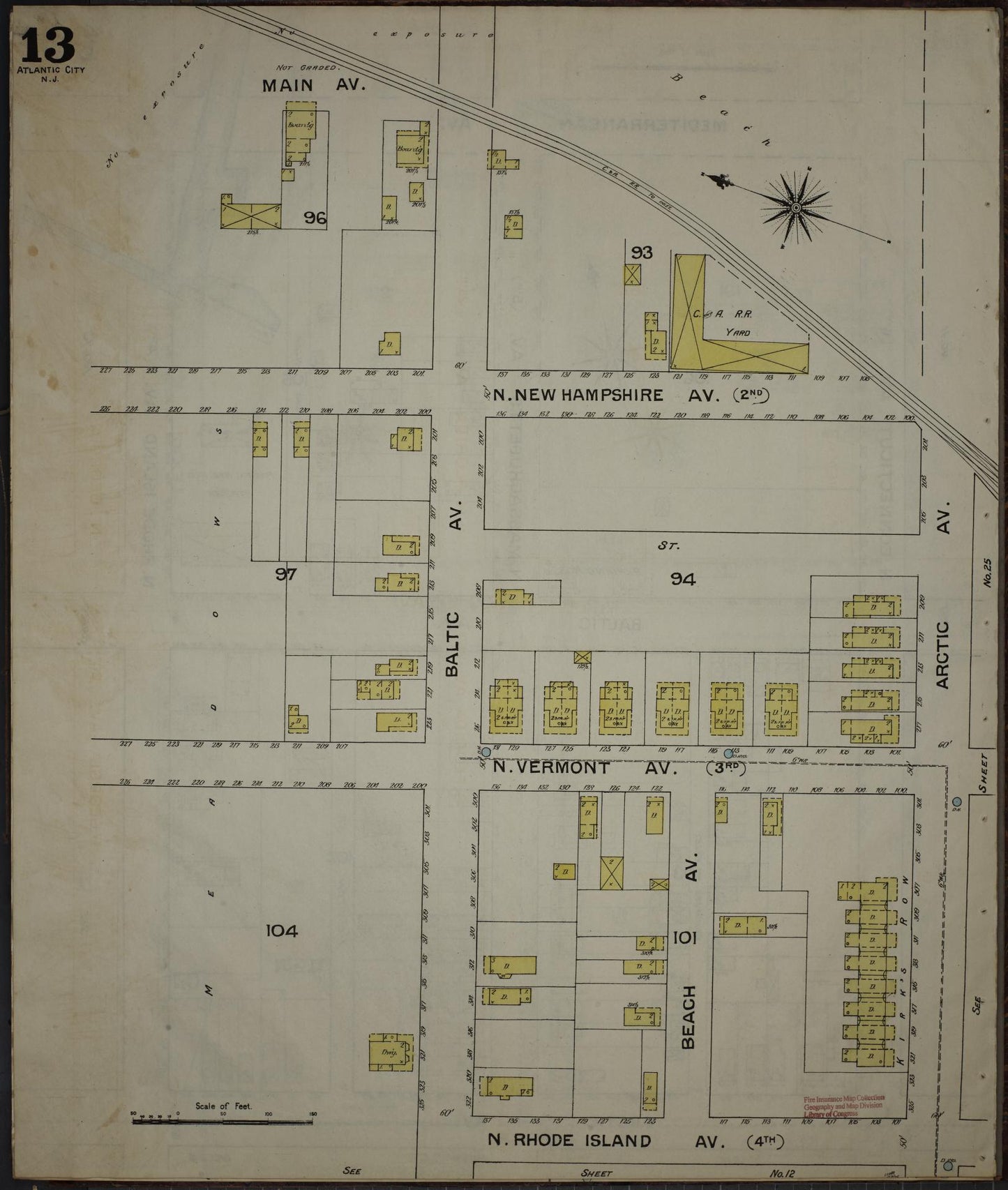 Sanborn Fire Insurance Map from Atlantic City, Atlantic County, New Jersey (1886), Sheet #0013 - Complete Map Set gallery image, historic Sanborn map, vintage wall art, New Jersey New Jersey