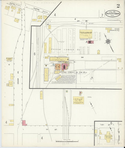 Sanborn Fire Insurance Map from South Pittsburg, Marion County, Tennessee (1913), Sheet #0002 - Complete Map Set gallery image, historic Sanborn map, vintage wall art, Tennessee Tennessee