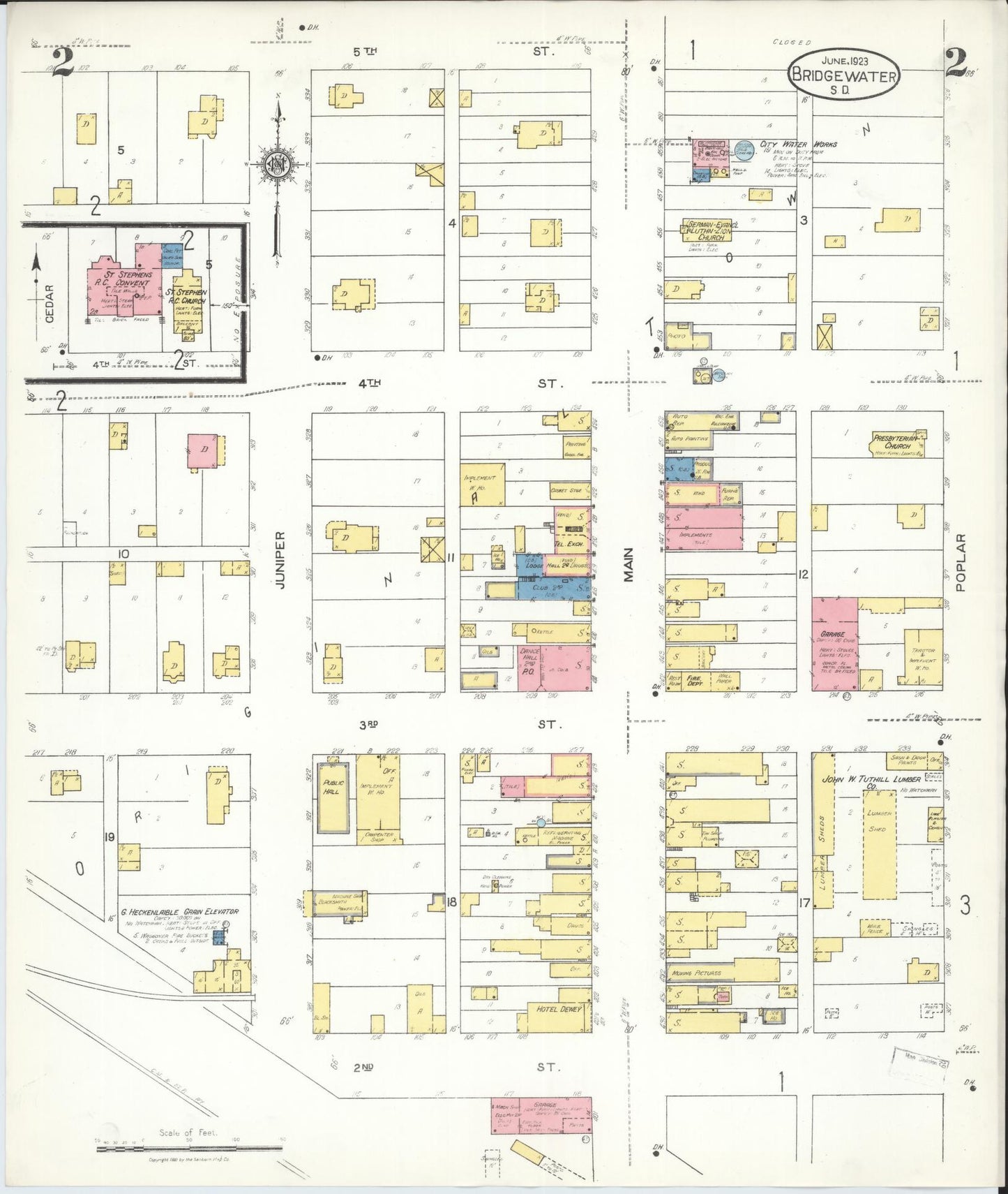 Sanborn Fire Insurance Map from Bridgewater, McCook County, South Dakota (1923), Sheet #0002 - Historic Sanborn Fire Insurance Map Print, vintage old map wall art, antique decor, genealogy gift, South Dakota South Dakota map