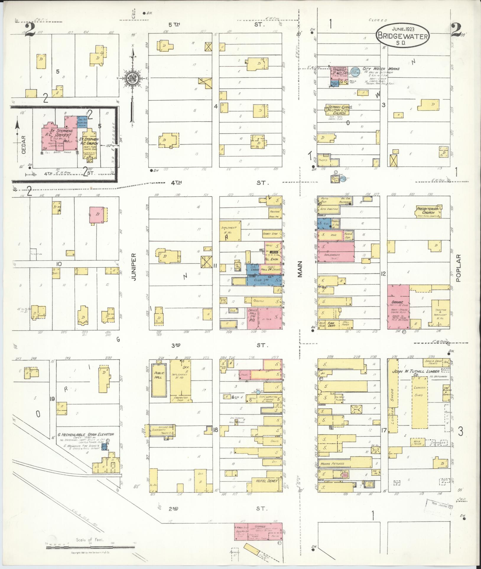 Sanborn Fire Insurance Map from Bridgewater, McCook County, South Dakota (1923), Sheet #0002 - Historic Sanborn Fire Insurance Map Print, vintage old map wall art, antique decor, genealogy gift, South Dakota South Dakota map