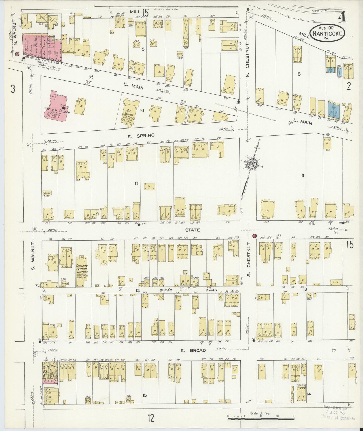 Sanborn Fire Insurance Map from Nanticoke, Luzerne County, Pennsylvania (1912), Sheet #0004 - Complete Map Set gallery image, historic Sanborn map, vintage wall art, Pennsylvania Pennsylvania