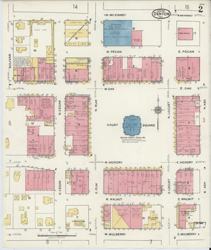 Sanborn Fire Insurance Map from Denton, Denton County, Texas (1921), Sheet #0002 - Complete Map Set gallery image, historic Sanborn map, vintage wall art, Texas Texas