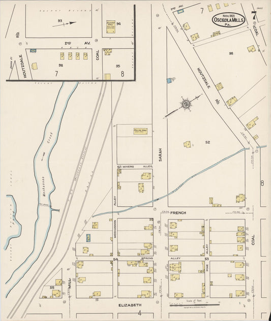 Sanborn Fire Insurance Map from Osceola Mills, Clearfield County, Pennsylvania (1921), Sheet #0007 - Historic Sanborn Fire Insurance Map Print, vintage old map wall art, antique decor, genealogy gift, Pennsylvania Pennsylvania map