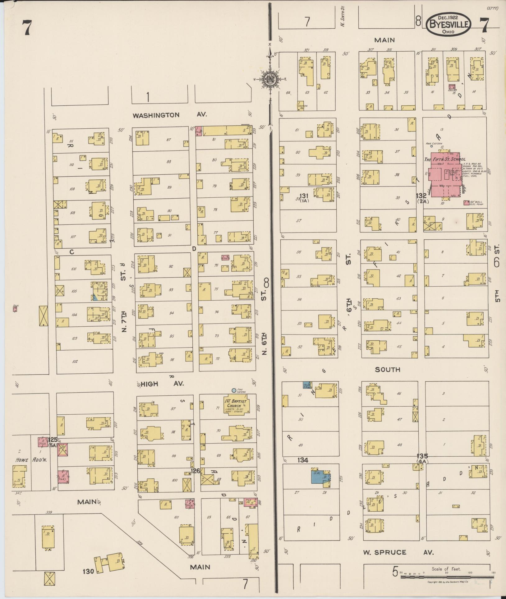 Sanborn Fire Insurance Map from Byesville, Guernsey County, Ohio (1922), Sheet #0007 - Complete Map Set gallery image, historic Sanborn map, vintage wall art, Ohio Ohio