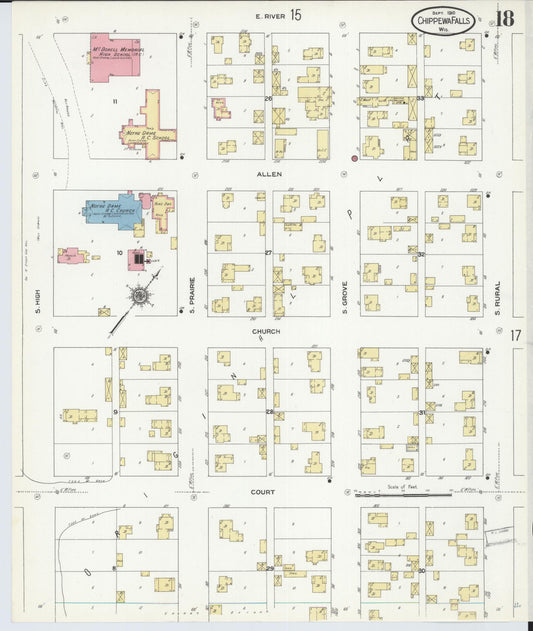 Sanborn Fire Insurance Map from Chippewa Falls, Chippewa County, Wisconsin (1910), Sheet #0018 - Historic Sanborn Fire Insurance Map Print, vintage old map wall art, antique decor, genealogy gift, Wisconsin Wisconsin map