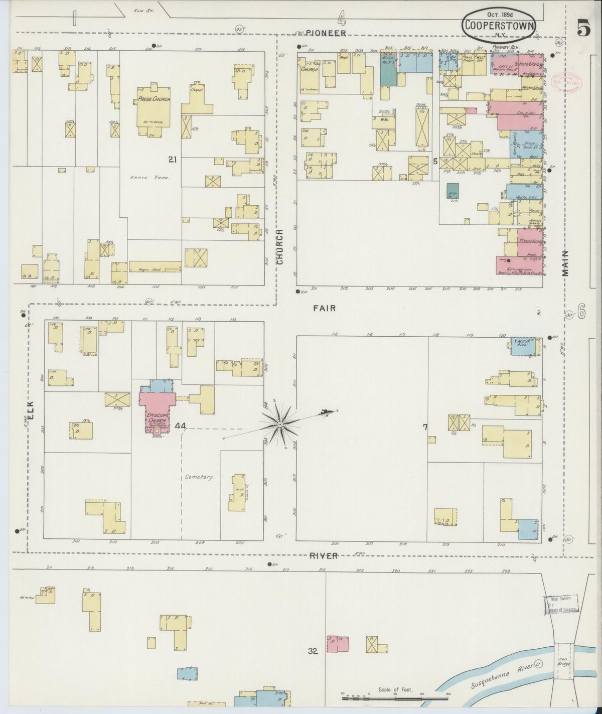 Sanborn Fire Insurance Map from Cooperstown, Otsego County, New York (1894), Sheet #0005 - Complete Map Set gallery image, historic Sanborn map, vintage wall art, New York New York