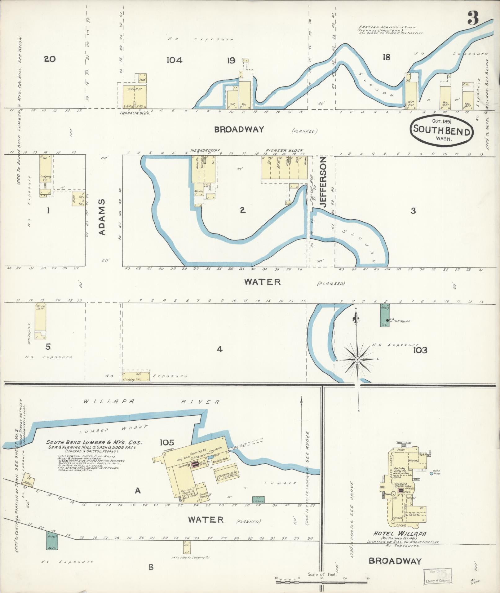 Sanborn Fire Insurance Map from South Bend, Pacific County, Washington (1891), Sheet #0003 - Complete Map Set gallery image, historic Sanborn map, vintage wall art, Washington Washington
