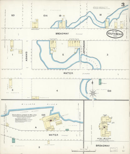 Sanborn Fire Insurance Map from South Bend, Pacific County, Washington (1891), Sheet #0003 - Complete Map Set gallery image, historic Sanborn map, vintage wall art, Washington Washington