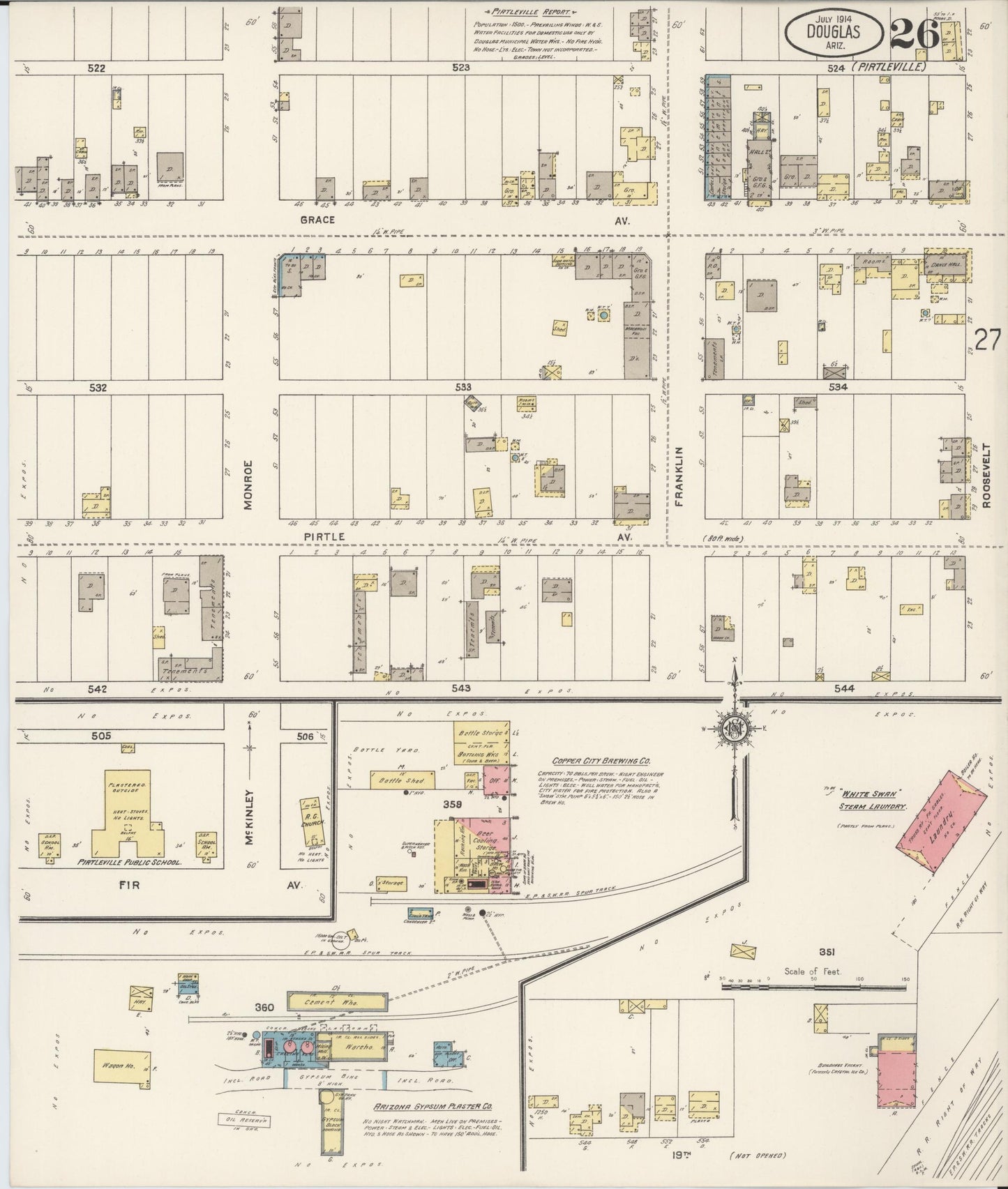 Sanborn Fire Insurance Map from Douglas, Cochise County, Arizona (1914), Sheet #0026 - Complete Map Set gallery image, historic Sanborn map, vintage wall art, Arizona Arizona