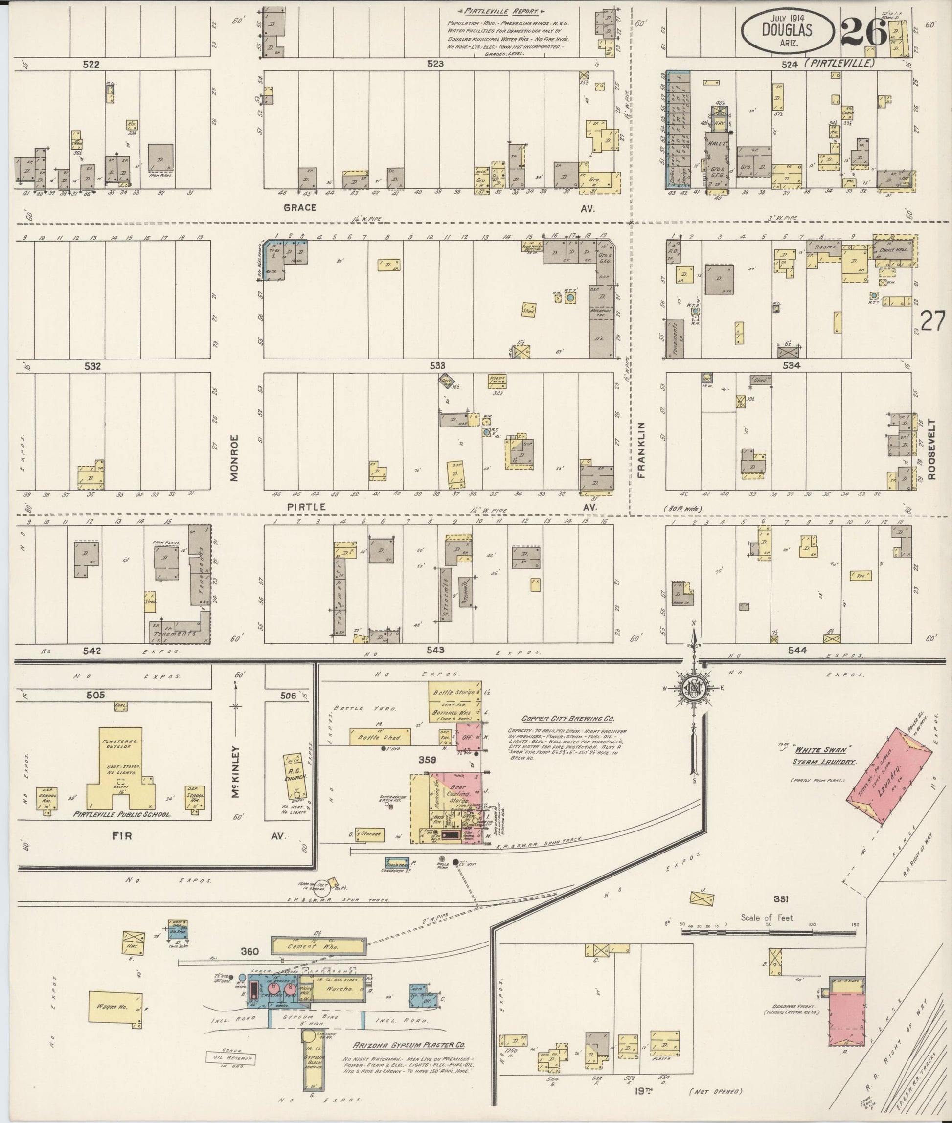 Sanborn Fire Insurance Map from Douglas, Cochise County, Arizona (1914), Sheet #0026 - Complete Map Set gallery image, historic Sanborn map, vintage wall art, Arizona Arizona