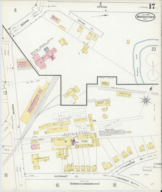 Sanborn Fire Insurance Map from Morristown, Morris County, New Jersey (1909), Sheet #0017 - Historic Sanborn Fire Insurance Map Print, vintage old map wall art, antique decor, genealogy gift, New Jersey New Jersey map