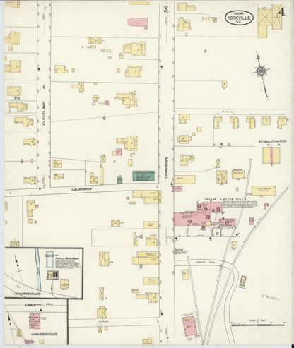 Sanborn Fire Insurance Map from York[ville], York County, South Carolina (1910), Sheet #0004 - Complete Map Set gallery image, historic Sanborn map, vintage wall art, South Carolina South Carolina